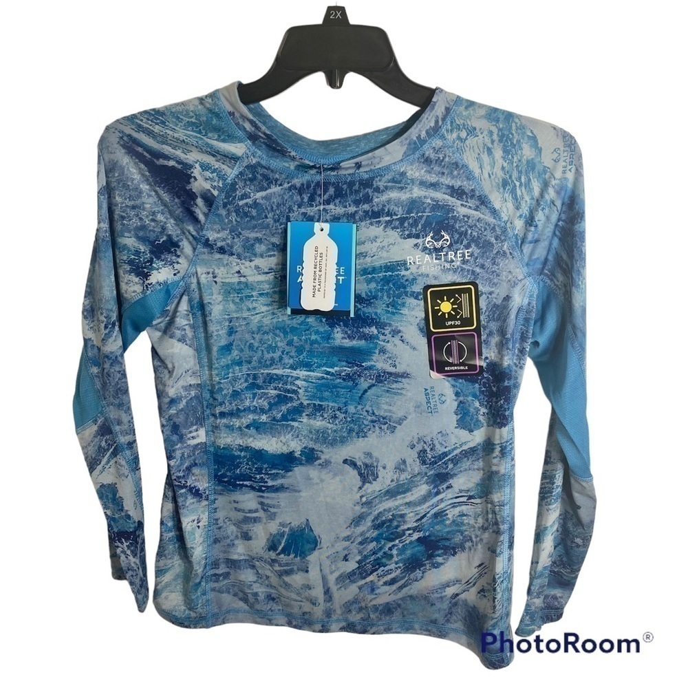Realtree Flipspring Fishing Shirt Long Sleeve NWT Medium Blue UPF 30